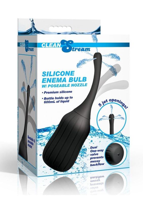 CLEAN STREAM SILICONE ENEMA BULD WITH POSEABLE NOZZLE BLACK CLEAN STREAM SILICONE ENEMA BULD WITH POSEABLE NOZZLE BLACK