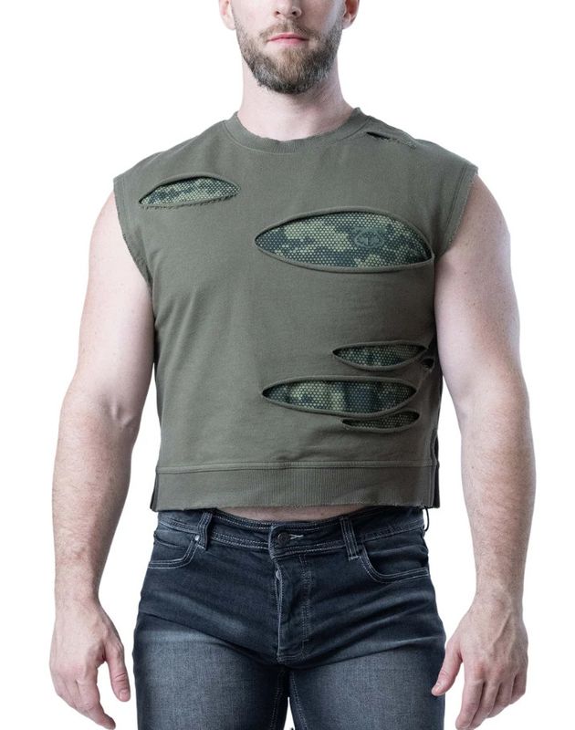 NASTY PIG SHRED SLEEVELESS CROP TOP OLIVE GREEN NASTY PIG SHRED SLEEVELESS CROP TOP OLIVE GREEN