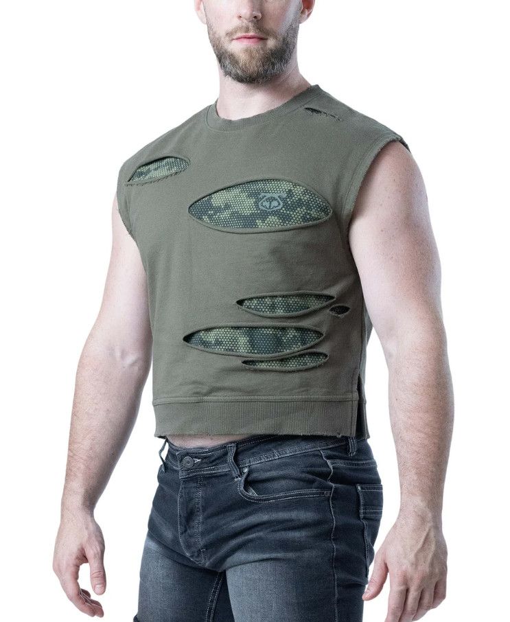 NASTY PIG SHRED SLEEVELESS CROP TOP OLIVE GREEN, Size: SMALL