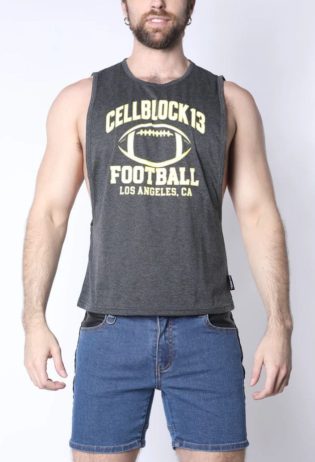 CELLBLOCK 13 FIELD GOAL FOOTBALL MUSCLE TANK CHARCOAL CELLBLOCK 13 FIELD GOAL FOOTBALL MUSCLE TANK CHARCOAL, Size: SMALL