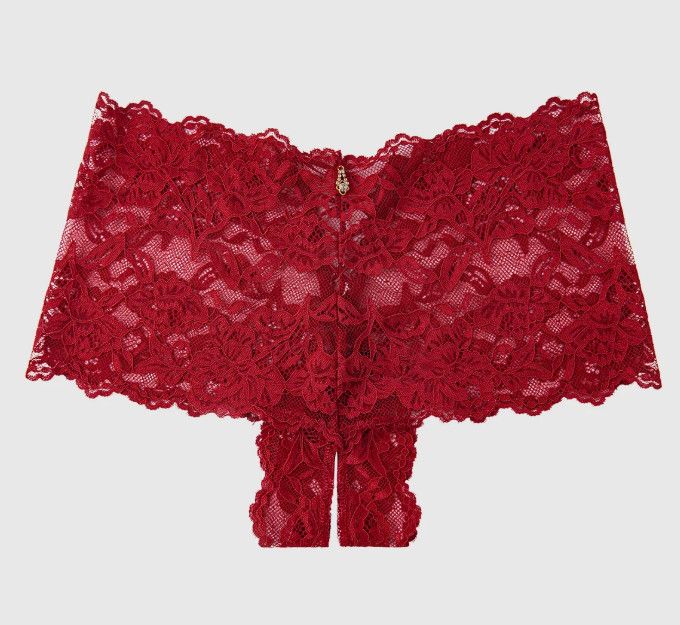 BELLA LACE CROTCHLESS CHEEKY CRIMSON RED BELLA LACE CROTCHLESS CHEEKY CRIMSON RED, Size: SMALL