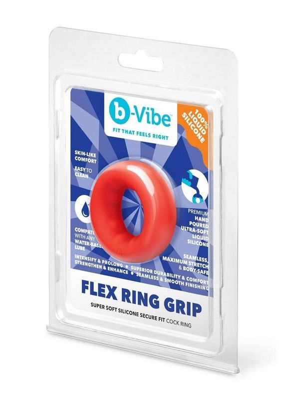 B-VIBE FLEX RING GRIP SILICONE COCK RING RED