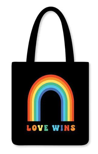 LOVE WINS REUSABLE TOTE BLACK WITH RAINBOW