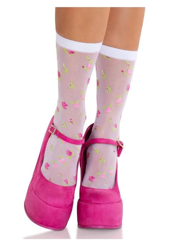 LEG AVENUE ROSETTE JAQUARD SHEER SPANDEX ANKLETS MULTI-COLOR