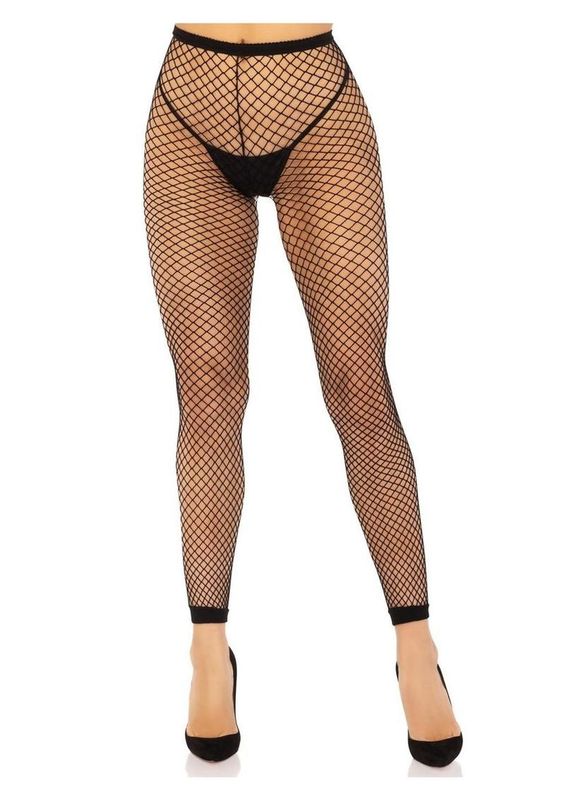 LEG AVENUE INDUSTRIAL NET FOOTLESS TIGHTS BLACK O/S