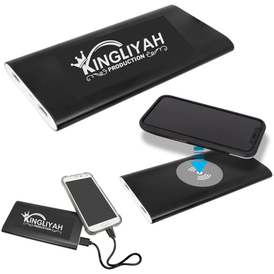 Black 8000MAH Power Bank &amp; Wireless Anodized Aluminum Charger w/USB Power Cord