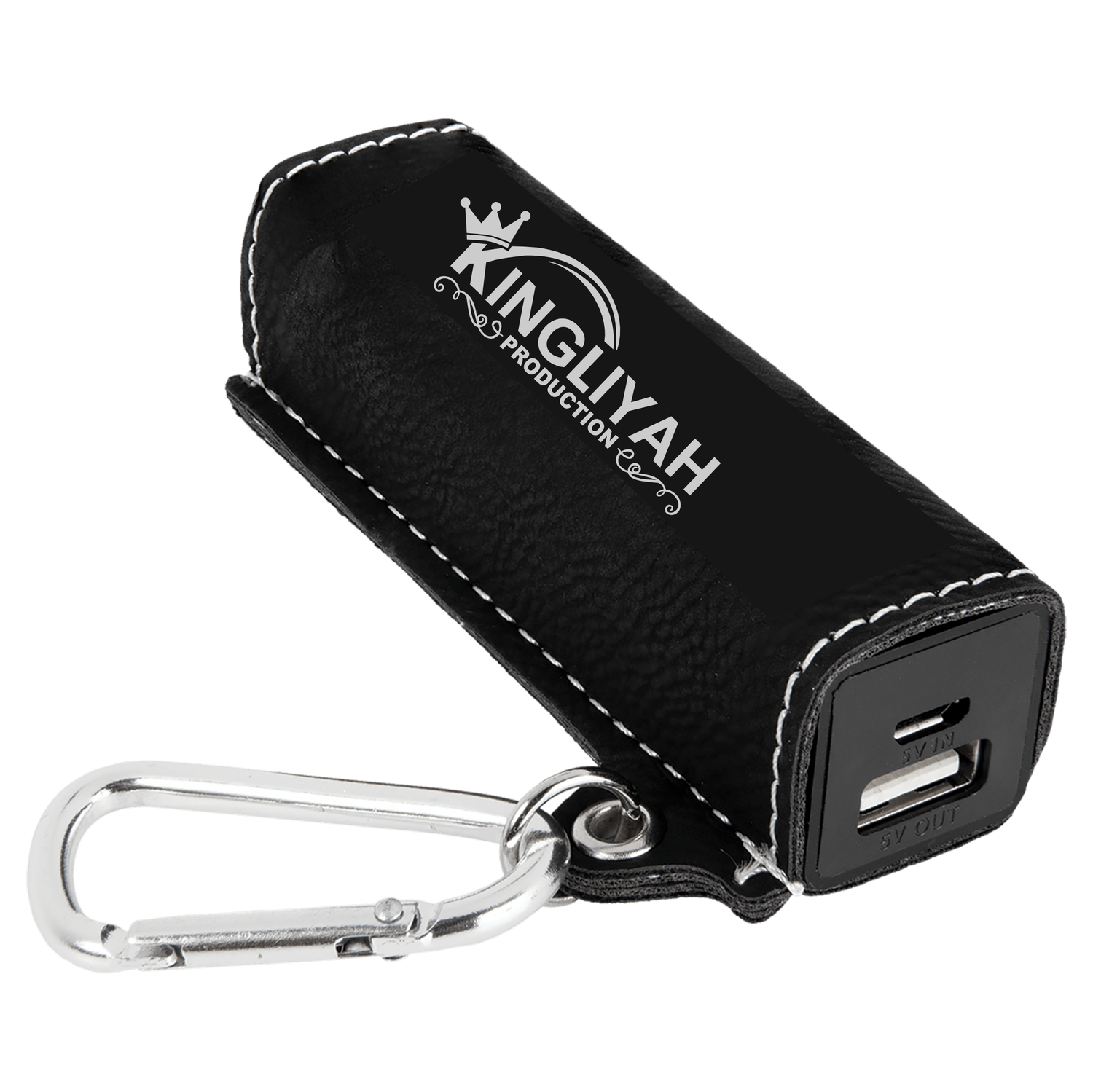 Black/Silver Laserable Leatherette 2200 mAh Power Bank with USB Cord