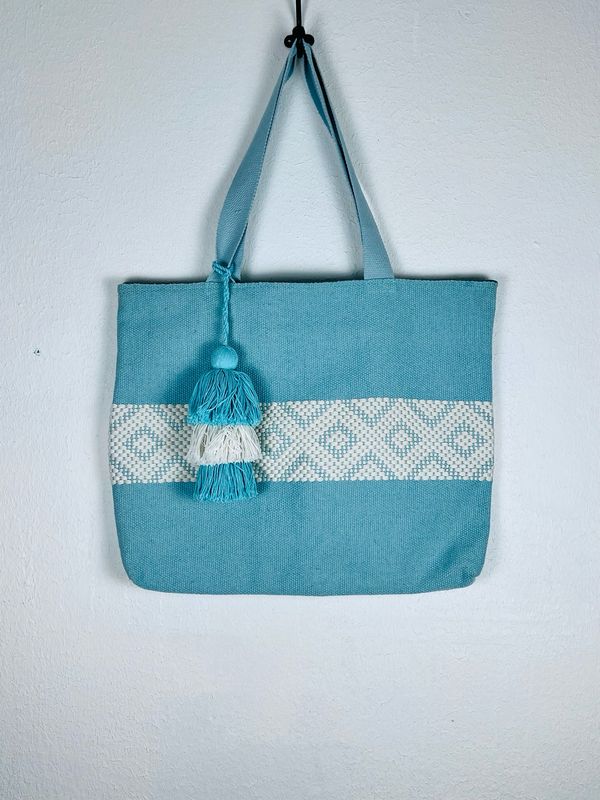 Turquoise Breeze Tote – Handwoven Cotton Bag from Oaxaca