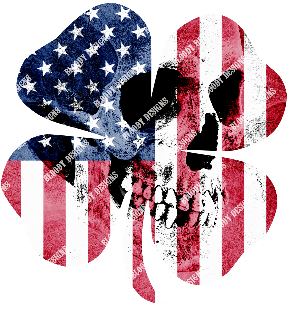 USA Skull Four Leaf Clover Decal