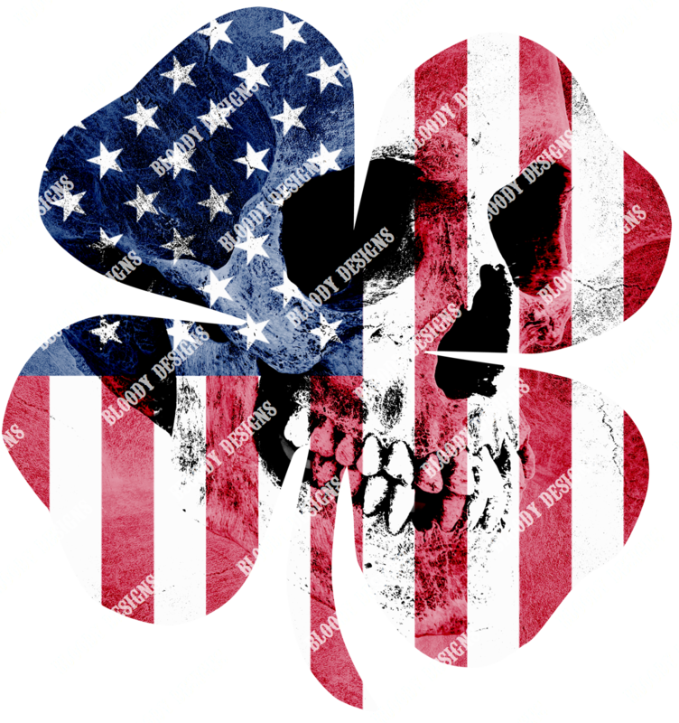 USA Skull Four Leaf Clover Decal