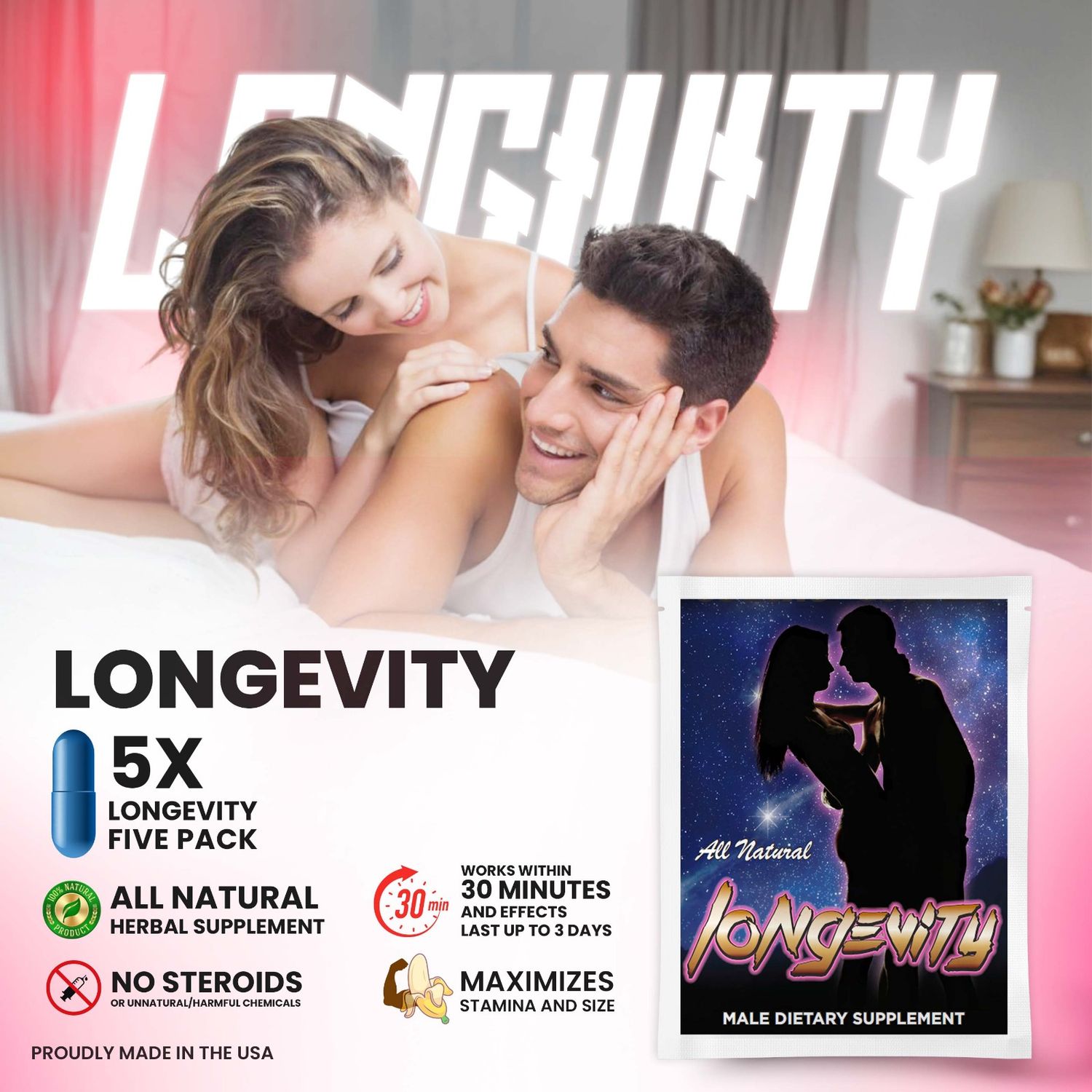 Longevity - All Natural Male Enhancement Supplement – Five Pack