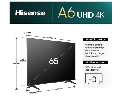 Hisense 65" A6N 4K UHD Smart TV with HDR &amp; Dolby Vision