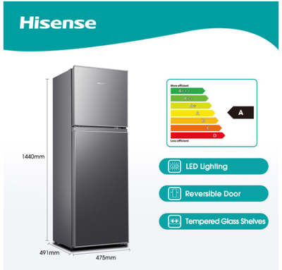 Hisense 154L Top Freezer Fridge-Titanium Silver
