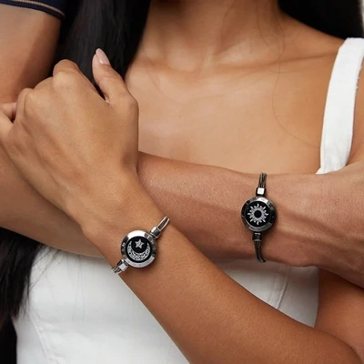 Sun&amp;Moon Touch Bracelets with Snake Chain(Black+Silver)