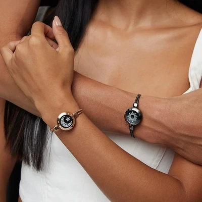 Sun&amp;Moon Touch Bracelets with Snake Chain(Black+Rose Gold)