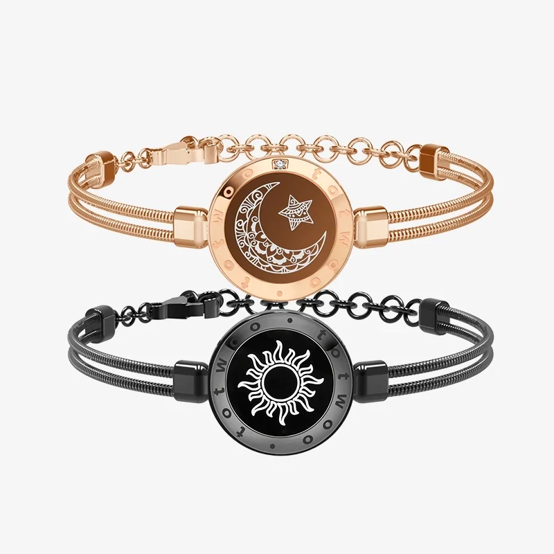 Sun&amp;Moon Touch Bracelets with Snake Chain(Black+Rose Gold)
