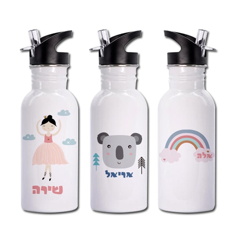 בקבוק אלומיניום 600 מ"ל על קשית שתיה קרה