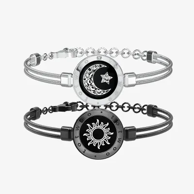 Sun&amp;Moon Touch Bracelets with Snake Chain(Black+Silver)