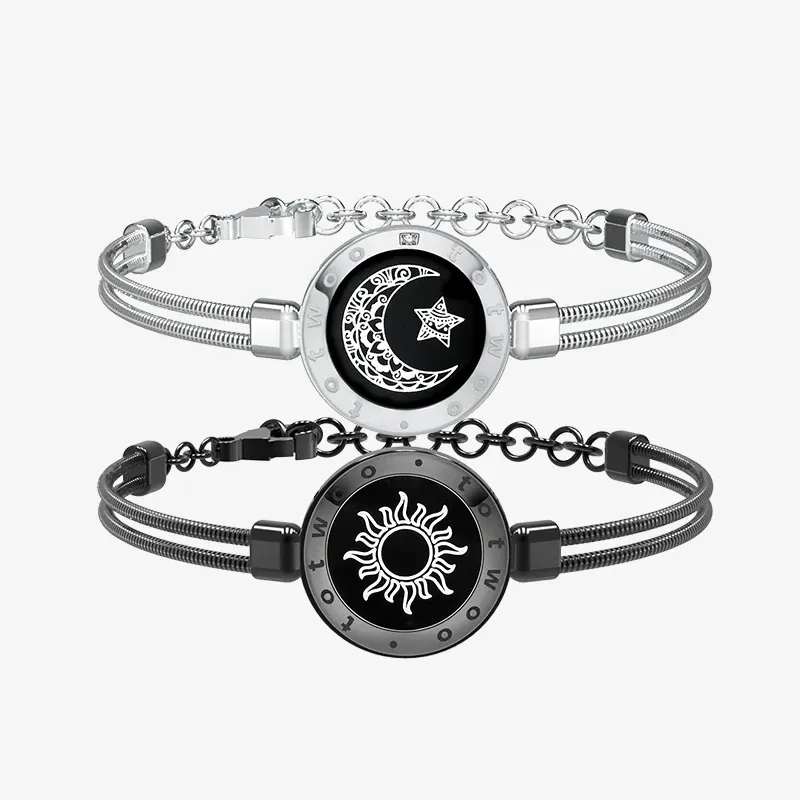 Sun&amp;Moon Touch Bracelets with Snake Chain(Black+Silver)