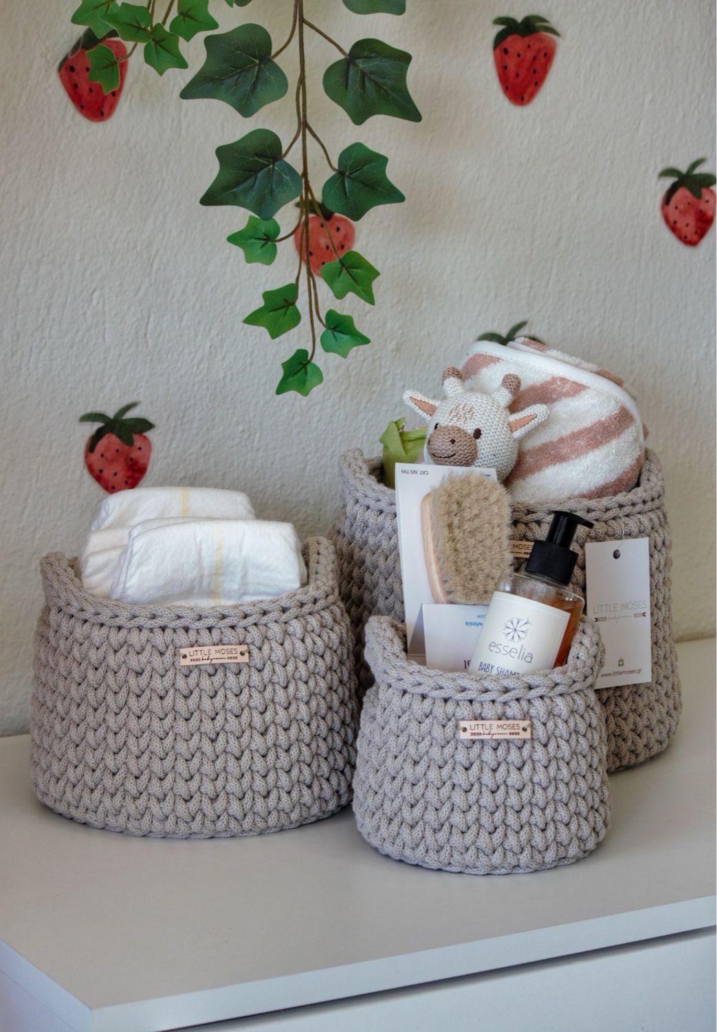 Στρογγυλά Καλάθια Οργάνωσης Βρεφικών Καλλυντικών, Beige (με χερούλια)