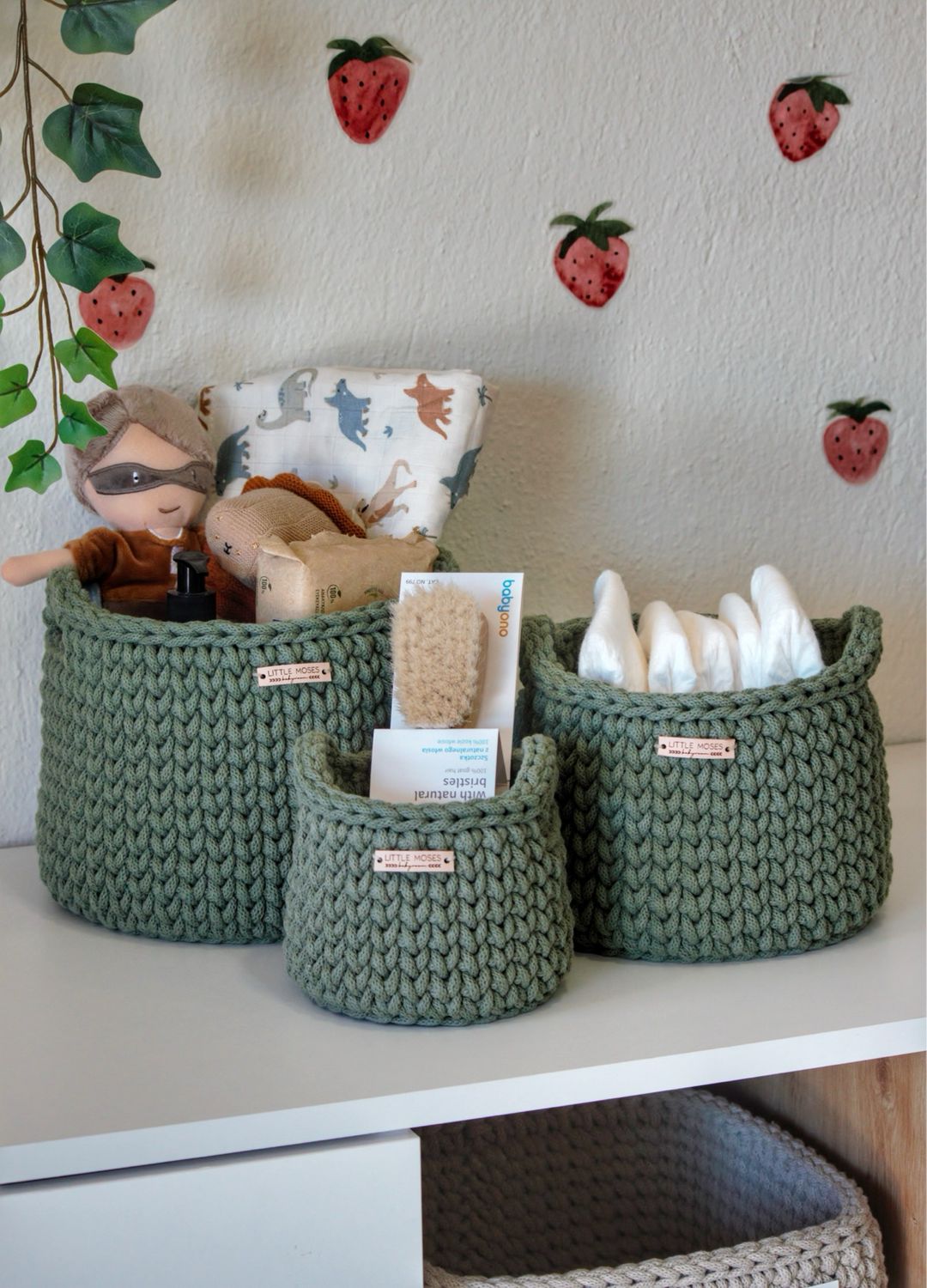 Στρογγυλά Καλάθια Οργάνωσης Βρεφικών Καλλυντικών, Eucalyptus (με χερούλια)