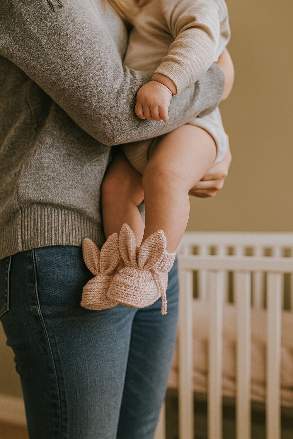 Πλεκτά Παπουτσάκια Αγκαλιάς Λαγουδάκι (0-6) - Baby Pink