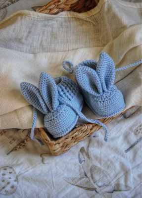 Πλεκτά Παπουτσάκια Αγκαλιάς Λαγουδάκι (0-6) - Baby Blue