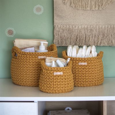 Στρογγυλά Καλάθια Οργάνωσης Βρεφικών Καλλυντικών, Mustard (με χερούλια)