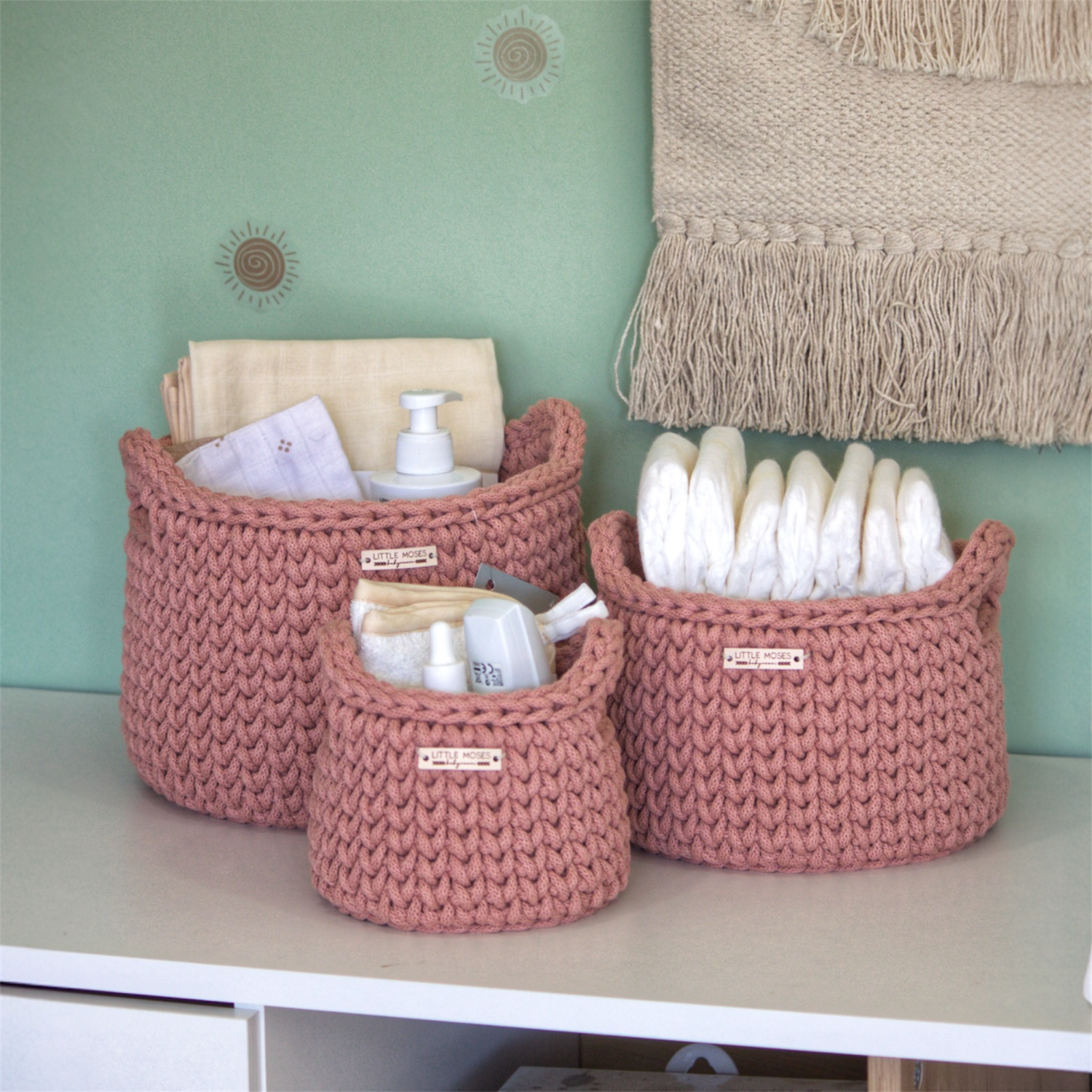 Στρογγυλά Καλάθια Οργάνωσης Βρεφικών Καλλυντικών, Blush (με χερούλια)