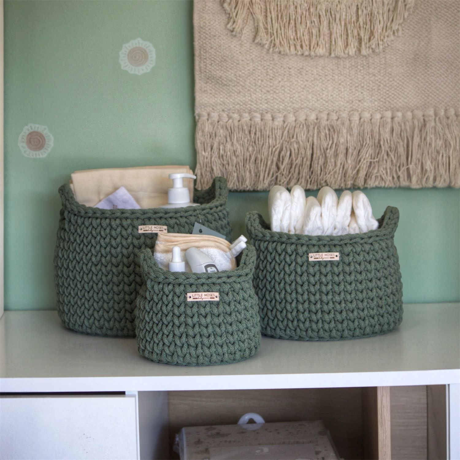 Στρογγυλά Καλάθια Οργάνωσης Βρεφικών Καλλυντικών, Eucalyptus (με χερούλια)