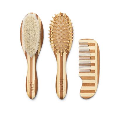 Meyco Βρεφικό Σετ Περιποίησης Μαλλιών Bamboo Stripe Natural/Walnut (3 τεμ.)