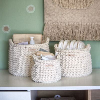 Στρογγυλά Καλάθια Οργάνωσης Βρεφικών Καλλυντικών, Cream (με χερούλια)