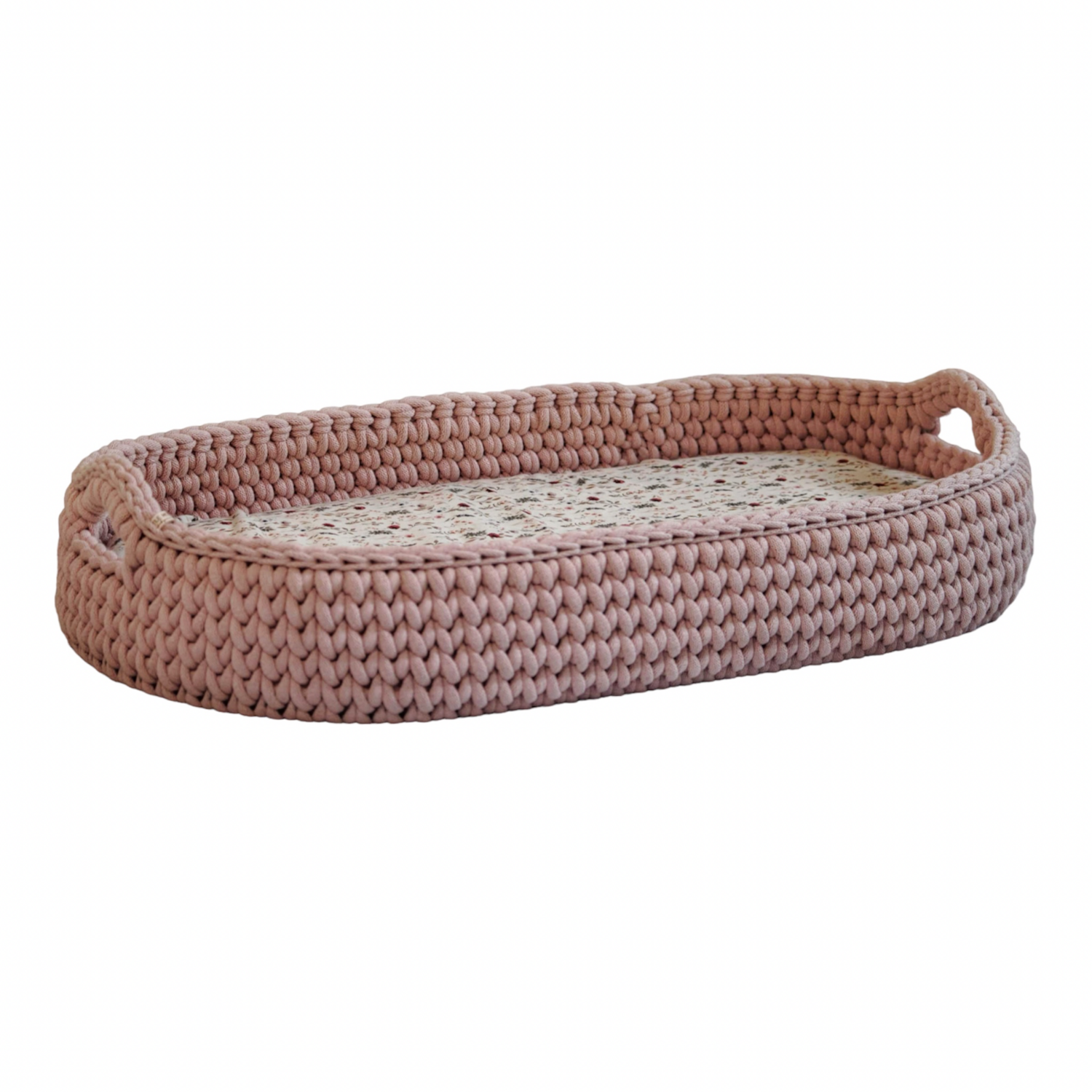 Πλεκτή Αλλαξιέρα Καλάθι Με Στρώμα 70χ40 - Pastel Pink
