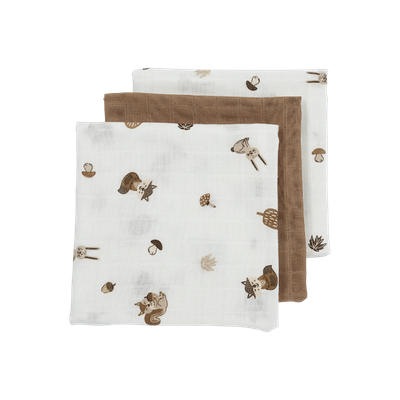 Meyco Σετ 3 Απορροφητικές Λαβέτες/Μουσελίνες Forest Animals Toffee – 30x30cm