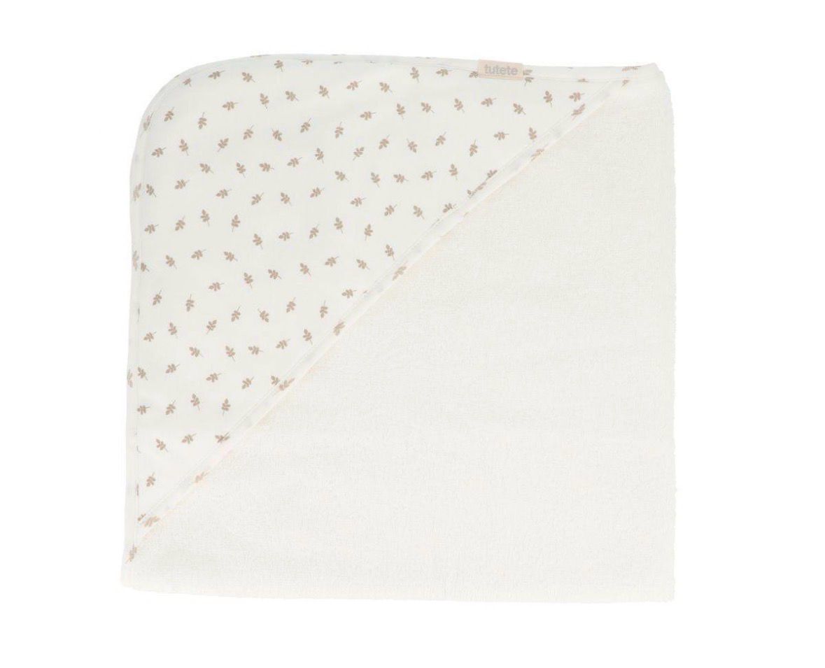 Βρεφική Πετσέτα Μπάνιου Με Κουκούλα - 100% Βαμβάκι, 75x75εκ. - Leaves Λευκό | Tutete