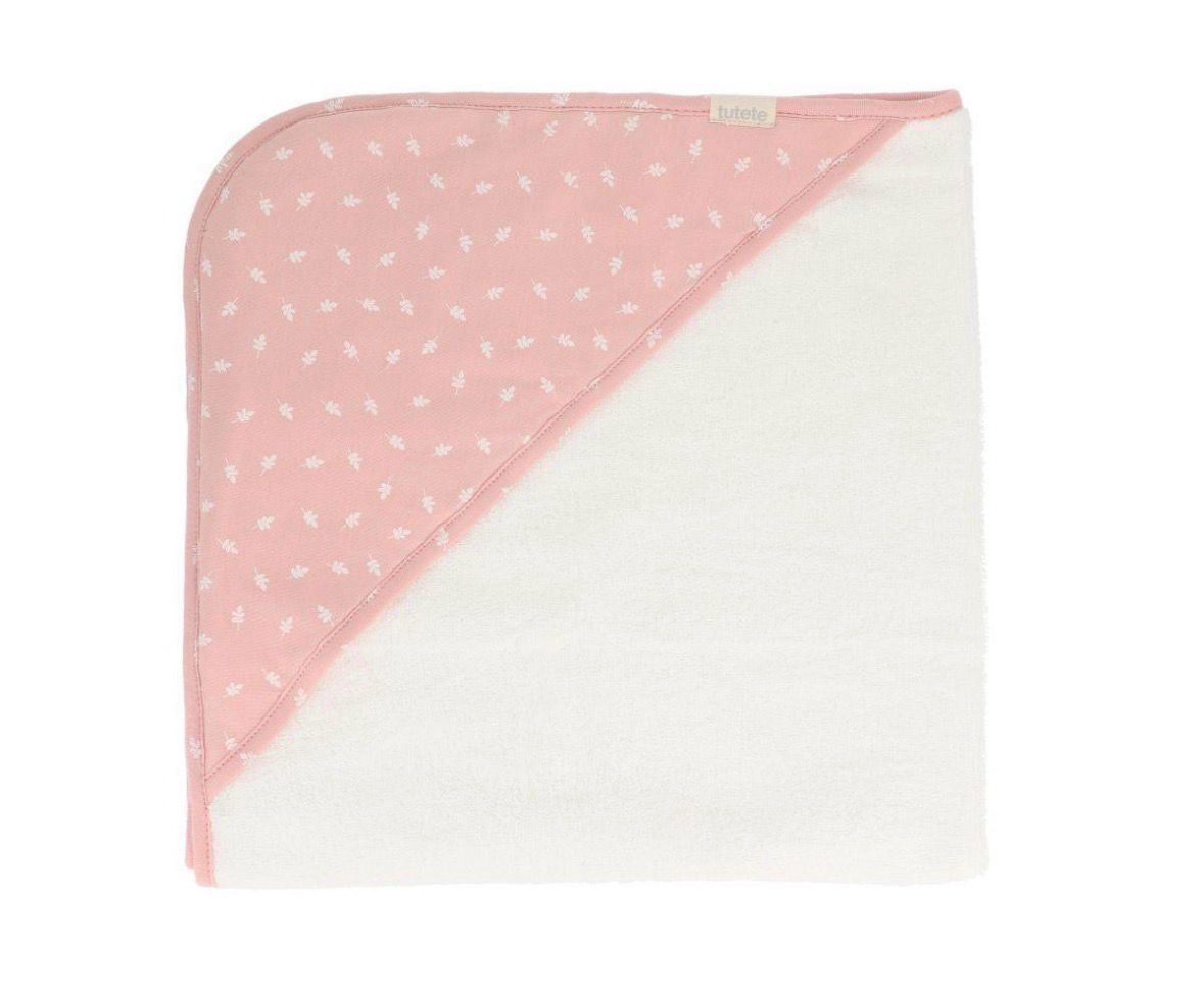 Βρεφική Πετσέτα Μπάνιου Με Κουκούλα - 100% Βαμβάκι, 75x75εκ. - Leaves Ροζ | Tutete
