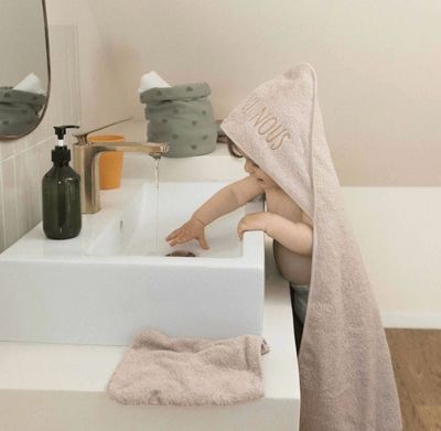 Σετ Πετσέτα Μπάνιου με Κουκούλα και Γάντι Μπάνιου 70x70cm Μπεζ | Trois Kilos Sept