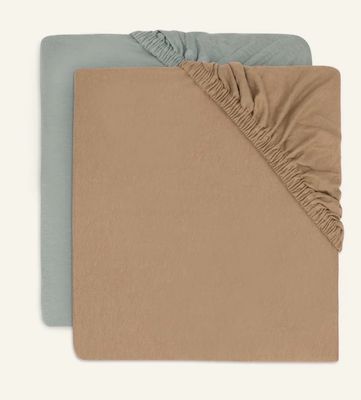 Σεντόνι Λίκνου/ Καλαθούνας Jersey Με Λάστιχο | 40/50x80/90cm | Set Των 2 | Sea Green &amp; Biscuit