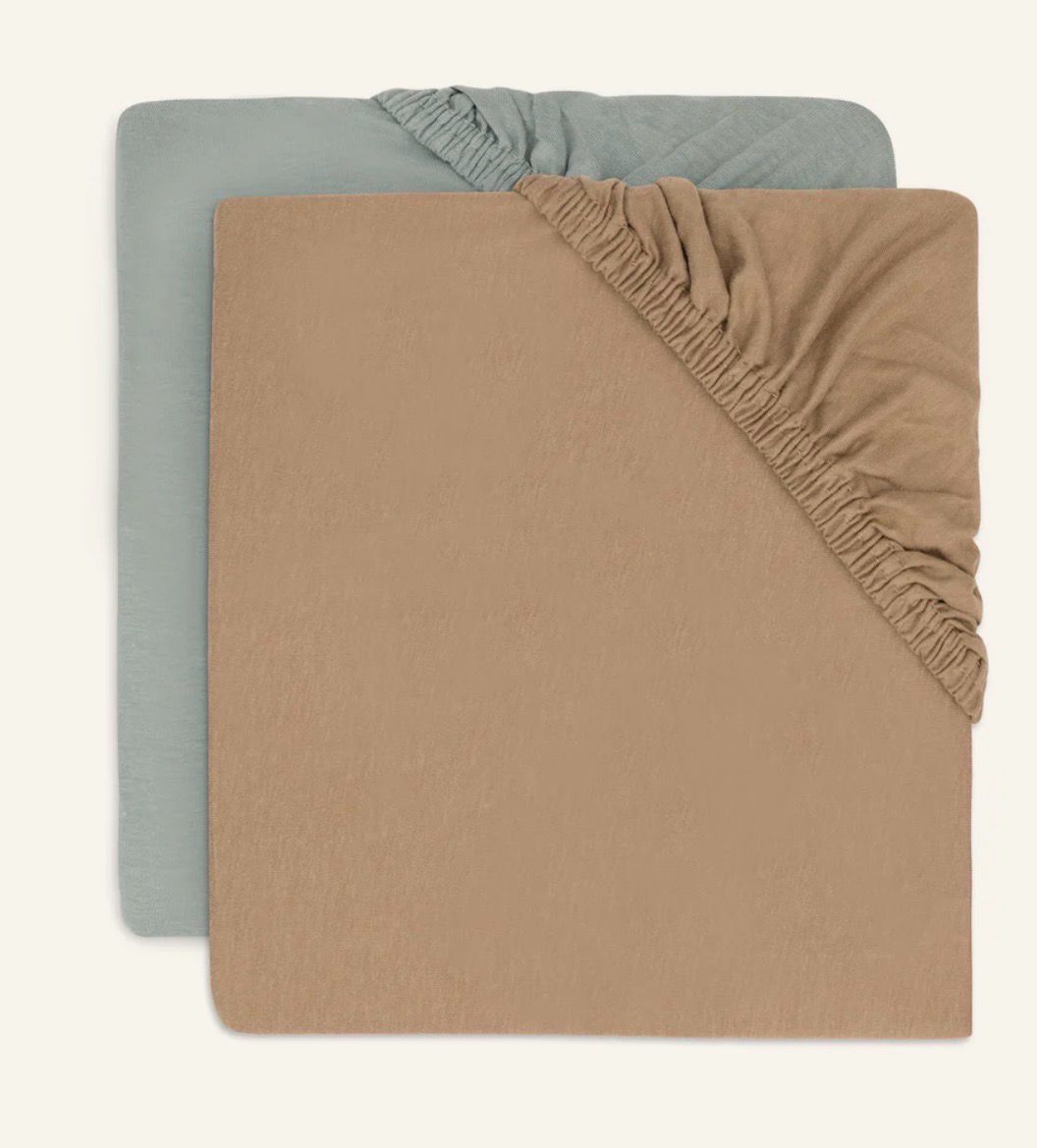 Σεντόνι Λίκνου/ Καλαθούνας Jersey Με Λάστιχο | 40/50x80/90cm | Set Των 2 | Sea Green &amp; Biscuit