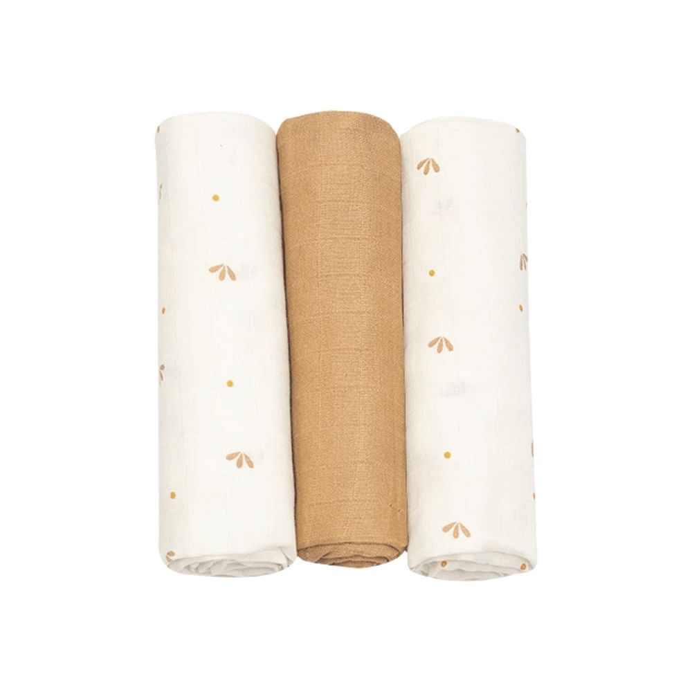 Σετ 3 Πάνες Μουσελίνας – Λευκό/Καμηλό – 70x70εκ. | Trois Kilos Sept