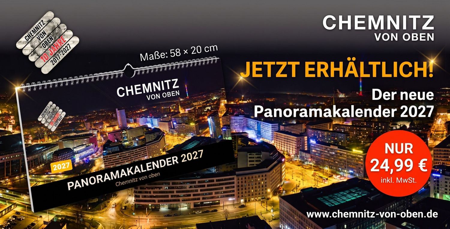 Chemnitz von oben Panoramakalender 2027 58x20 cm