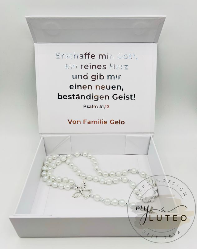 Personalisierte Erinnerungsbox mit Rosenkranz