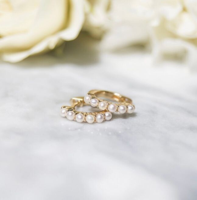 Gold Pearl Mini Hoop