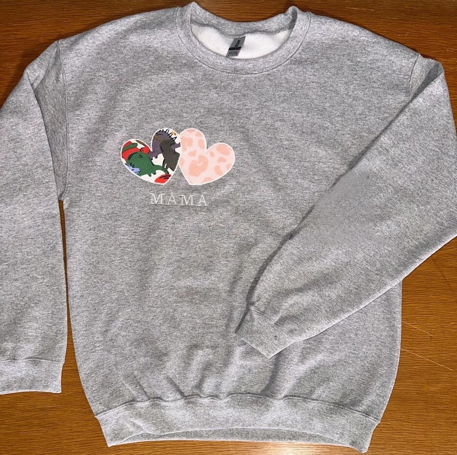 Custom Embroidered Heart Pullover - Adult Sizes, Shirt Color: White, Size: Small, Thread Color: White