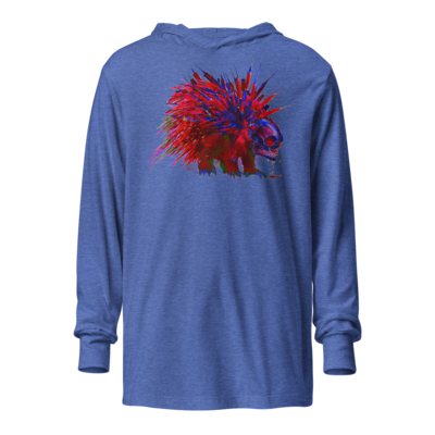 Red and Blue Toxic Quills Hooded Long Sleeve Shirt