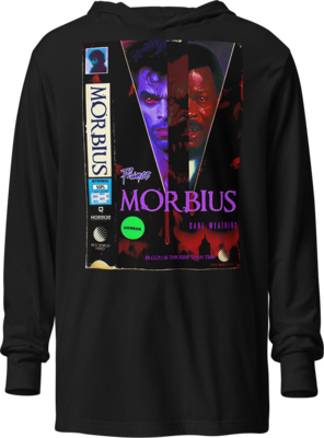 Morbius VHS Box Wrap Front & Back Print Hooded Long Sleeve Shirt