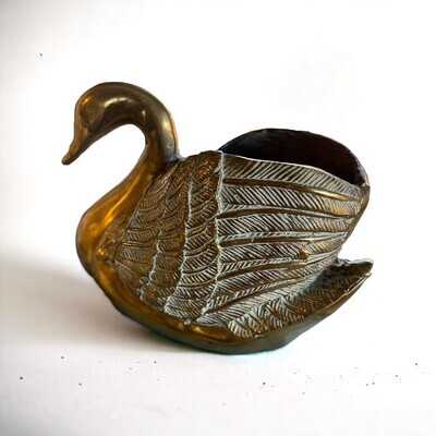 Vintage Brass Swan with sage green hues