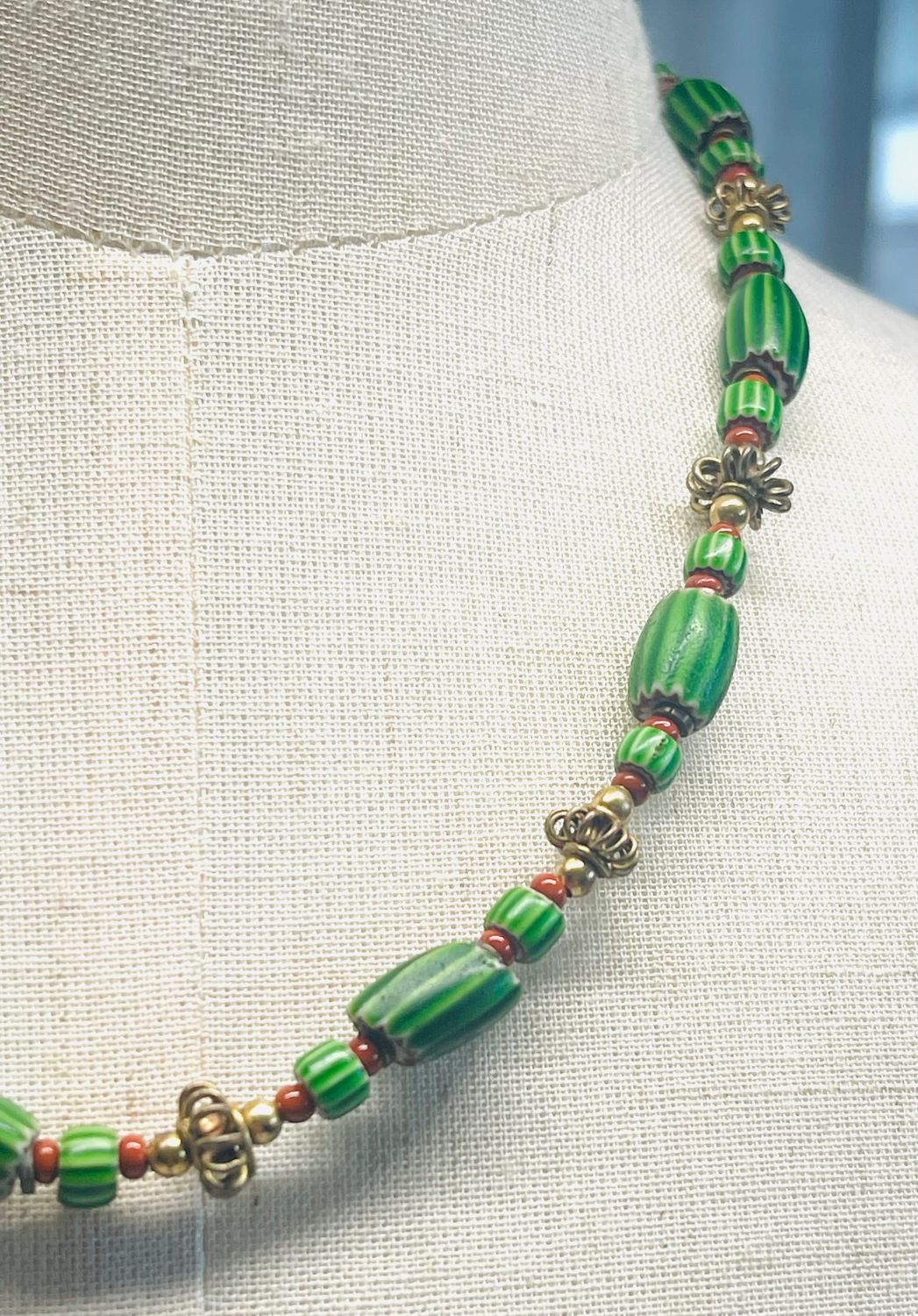 Vintage Venetian Melon Glass Bead Necklace