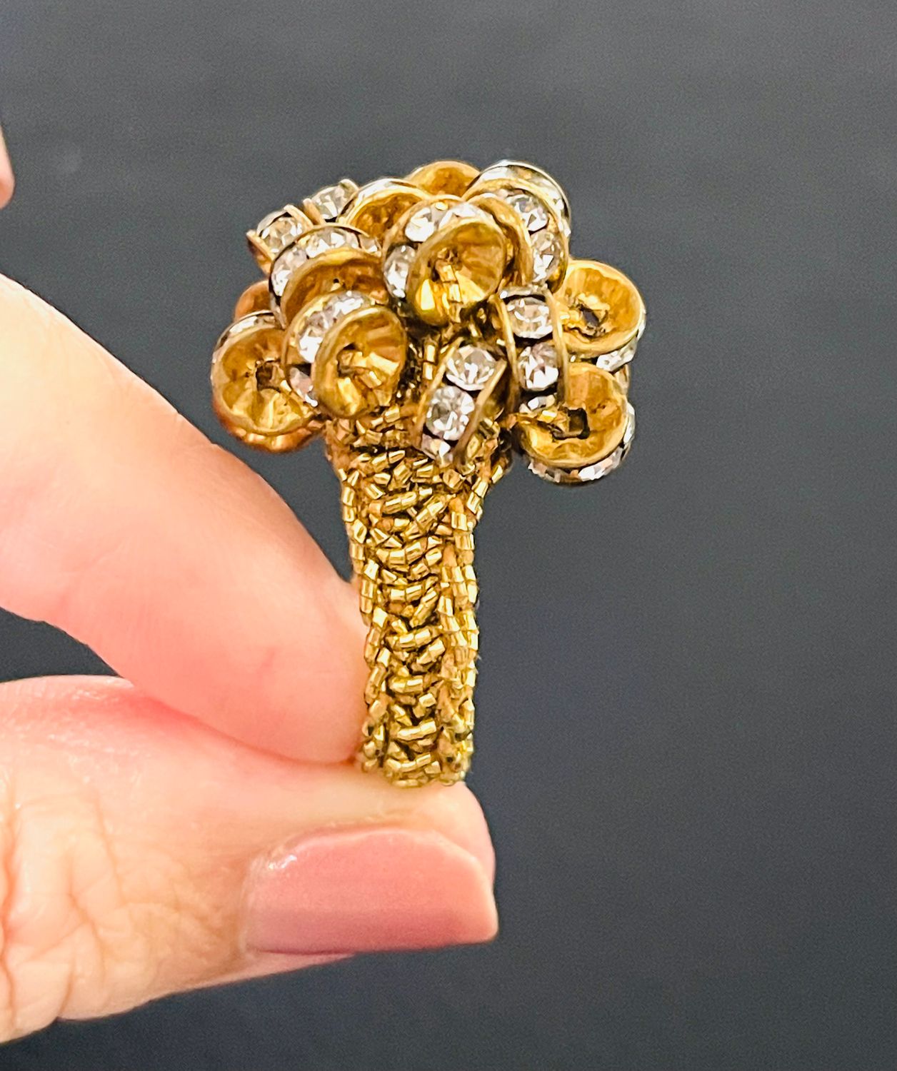 Vintage - Mid Century Gold Tone Rhinestone Cocktail Ring