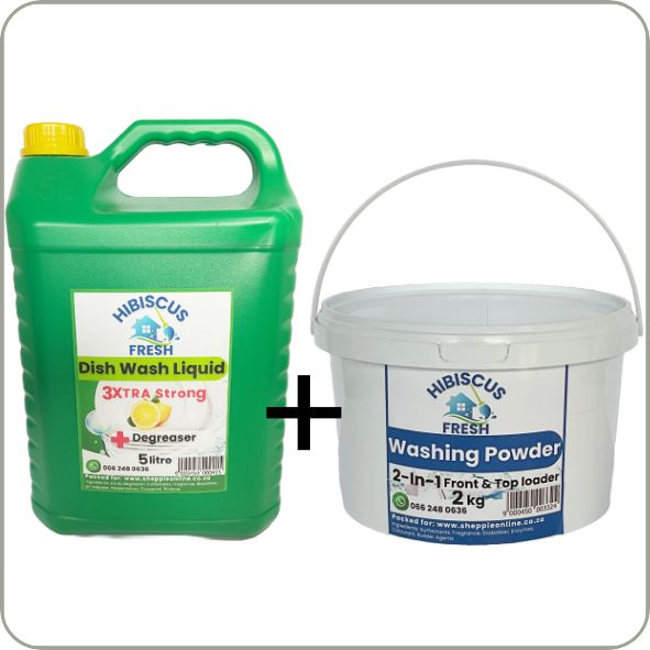 COMBO 1 - 5 Litre Dish Wash Liquid Soap - 2 KG Auto Washing Powder Bucket -FREE DELIVERY